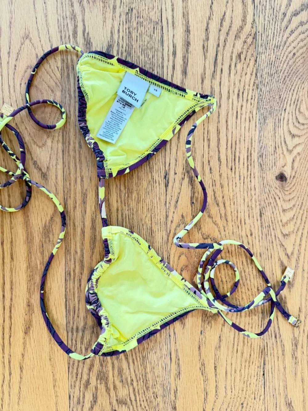 Tory Burch Yellow and Brown Bikini Top (Size XS)